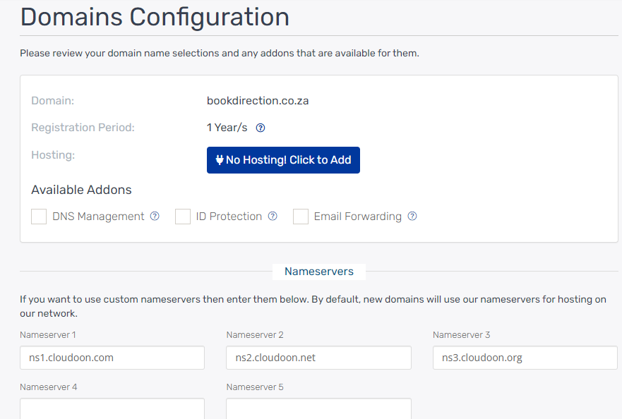 Finally, configure your web hosting, email and other settings to make use of your new .co.za domain.